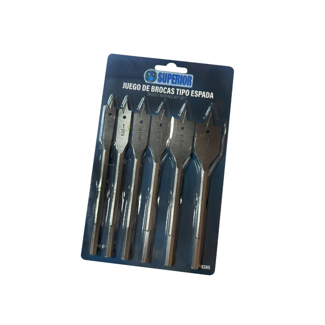 JBEP6P.png JUEGO BROCAS TIPO ESPADA HSS 3/8" - 1" X 6 PIEZAS SUPERIOR - Imagen 1